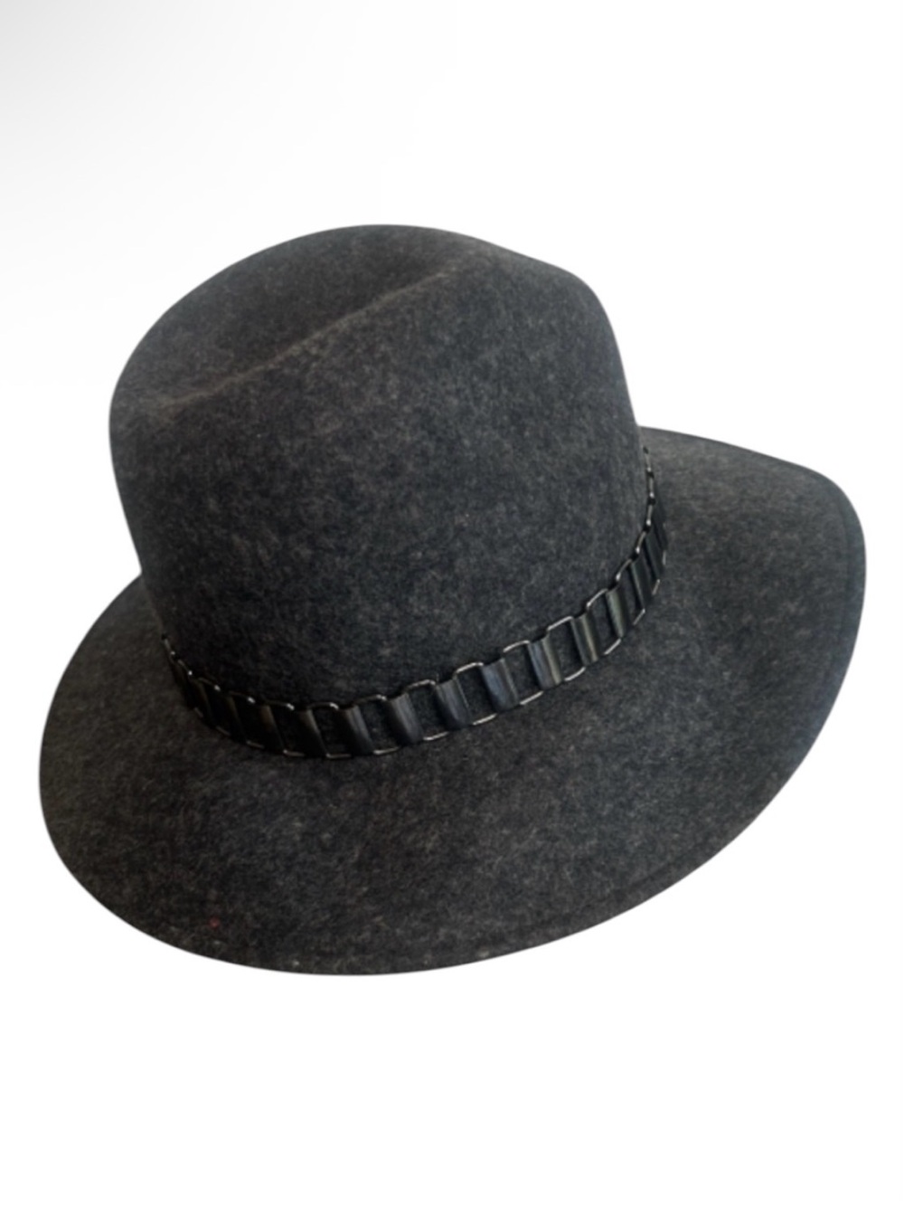 Aldo Gray Wool Felt Fedora Style Hat with Metal Link Band NWT